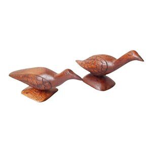 Vintage Hand-Carved Wooden Bird Figurines Set Of 2 Rustic Folk Art Decor Detaile